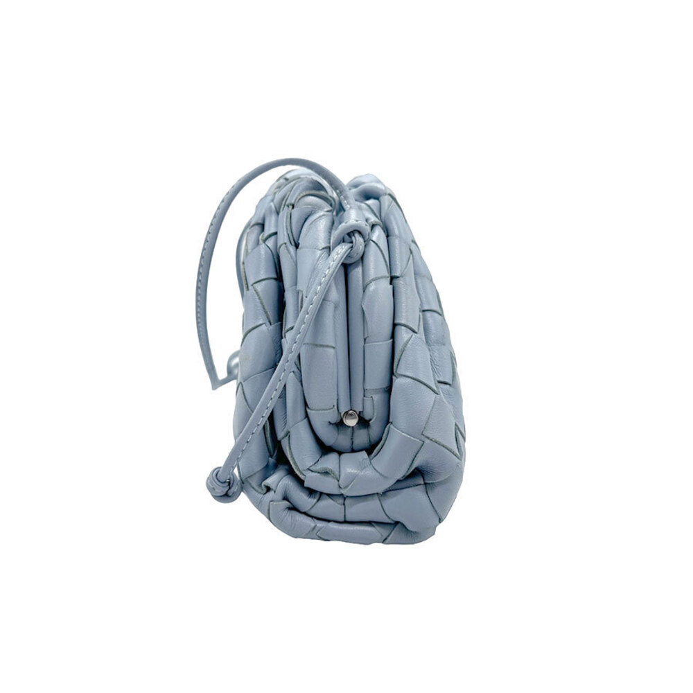 Bottega Veneta Leather Shoulder Pouch Blue Intrecciato The Bag